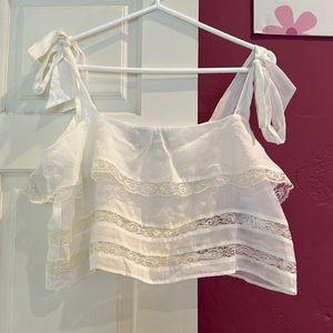REFORMATION lace tencel crop top in off white